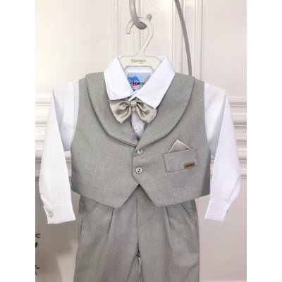 Conjunto Social Calça Camisa Colete Gravata Susp. Cinza PMG