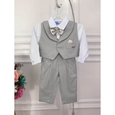 Conjunto Social Calça Camisa Colete Gravata Susp. Cinza PMG