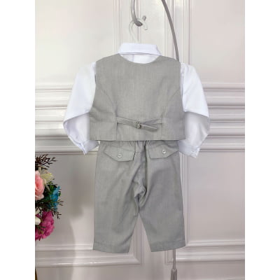 Conjunto Social Calça Camisa Colete Gravata Susp. Cinza PMG