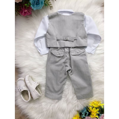 Conjunto Social Calça Camisa Colete Gravata Susp. Cinza PMG