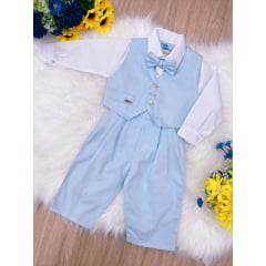 Conjunto Social Calça Camisa Colete Gravata Suspensório
