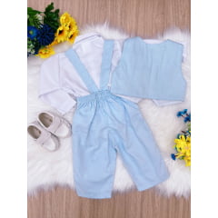 Conjunto Social Calça Camisa Colete Gravata Suspensório