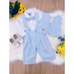 Conjunto Social Calça Camisa Colete Gravata Suspensório