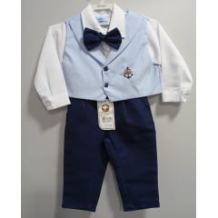 Conjunto Social Calça Colete Gravata Azul e Camisa  Branca