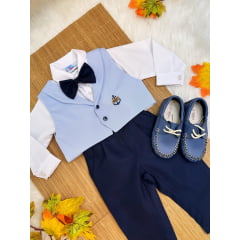 Conjunto Social Calça Colete Gravata Azul e Camisa Branca