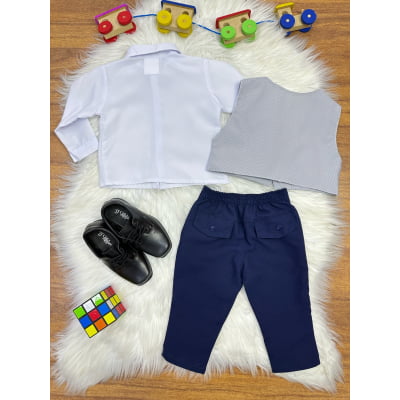 Conjunto Social Calça Colete Gravata Cinza e Camisa Branca