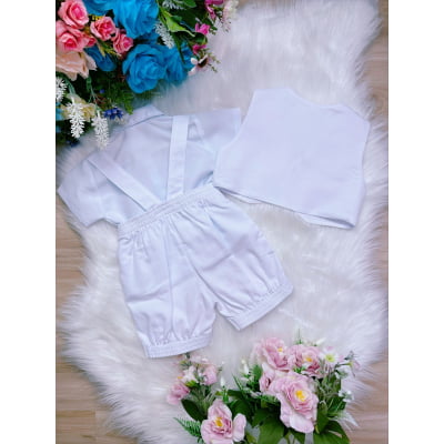Conjunto Social Camisa Susp. Colete Gravata e Short Branco