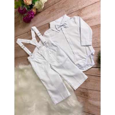 Conjunto Social Meninos Branco Calça Camisa Susp. Gravata