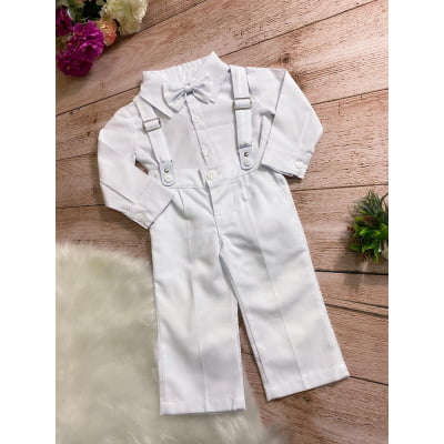 Conjunto Social Meninos Branco Calça Camisa Susp. Gravata