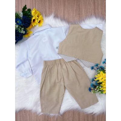 Conjunto Social Meninos Camisa Branca Calça Bege Toys