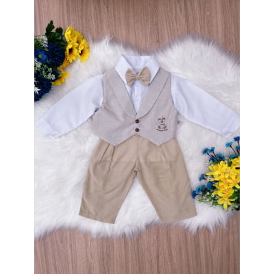 Conjunto Social Meninos Camisa Branca Calça Bege Toys