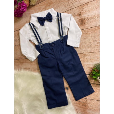 Conjunto Social Meninos Marinho Camisa Branca Susp e Gravata