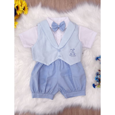 Conjunto Social Short Camisa Gravata Azul Toys