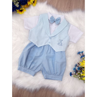 Conjunto Social Short Camisa Gravata Azul Toys