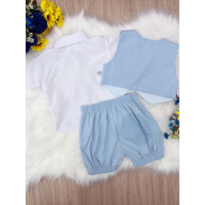 Conjunto Social Short Camisa Gravata Azul Toys