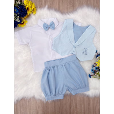 Conjunto Social Short Camisa Gravata Azul Toys