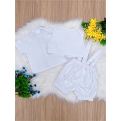 Conjunto Social Short Camisa Gravata Branco Com Suspensório