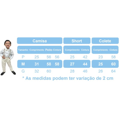 Conjunto Social Short Camisa Gravata Branco Com Suspensório