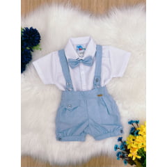 Conjunto Social Shorts Camisa Gravata Suspensório Pimpão