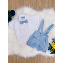 Conjunto Social Shorts Camisa Gravata Suspensório Pimpão