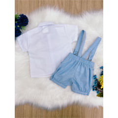 Conjunto Social Shorts Camisa Gravata Suspensório Pimpão
