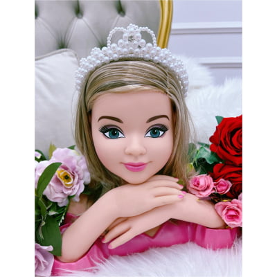 Coroa Infantil de Pérolas Brancas e Strass Princesa