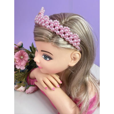 Coroa Infantil Princesa de Pérolas e Strass Luxo Cores