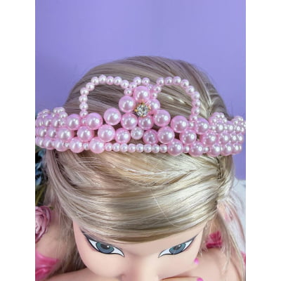 Coroa Infantil Princesa de Pérolas e Strass Luxo Cores