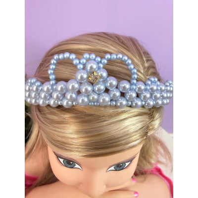 Coroa Infantil Princesa de Pérolas e Strass Luxo Cores