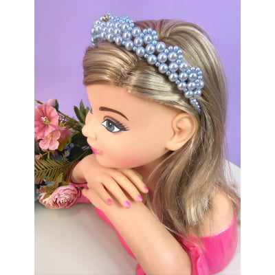 Coroa Infantil Princesa de Pérolas e Strass Luxo Cores