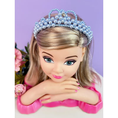 Coroa Infantil Princesa de Pérolas e Strass Luxo Cores