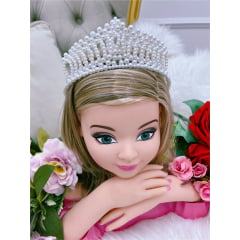 Coroa Infantil Realeza de Pérolas Brancas Super Luxo