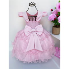 Vestido Infantil Rosê Babados Aplique Flores e Borboletas