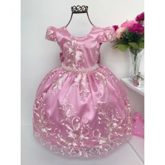 Vestido Infantil Rosê Realeza Renda Princesa Luxo Festa