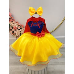 Vestido Fantasia Infantil Princesa Branca de Neve C/ Capa