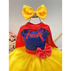 Vestido Fantasia Infantil Princesa Branca de Neve C/ Capa
