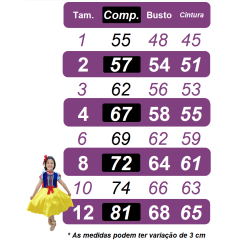 Vestido Fantasia Infantil Princesa Branca de Neve C/ Capa