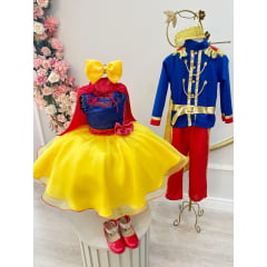 Vestido Fantasia Infantil Princesa Branca de Neve C/ Capa