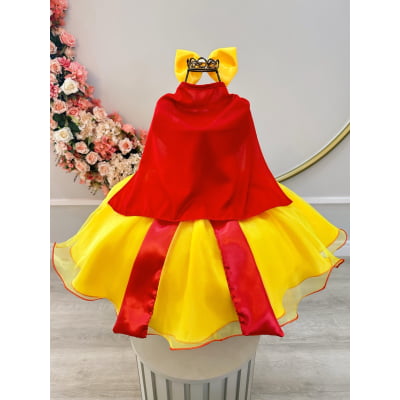 Vestido Fantasia Infantil Princesa Branca de Neve C/ Capa