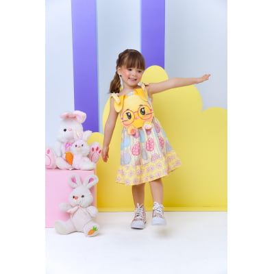 Vestido Infantil Coelhinho da Páscoa Amarelo Luxo Festas