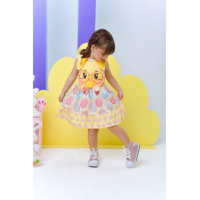 Vestido Infantil Coelhinho da Páscoa Amarelo Luxo Festas