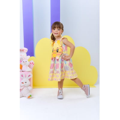 Vestido Infantil Coelhinho da Páscoa Amarelo Luxo Festas
