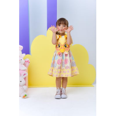 Vestido Infantil Coelhinho da Páscoa Amarelo Luxo Festas