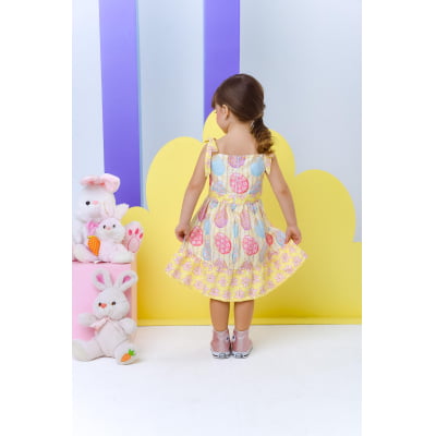 Vestido Infantil Coelhinho da Páscoa Amarelo Luxo Festas