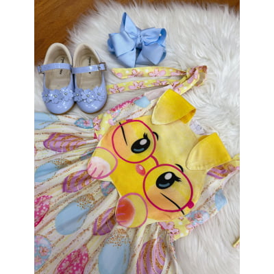 Vestido Infantil Coelhinho da Páscoa Amarelo Luxo Festas