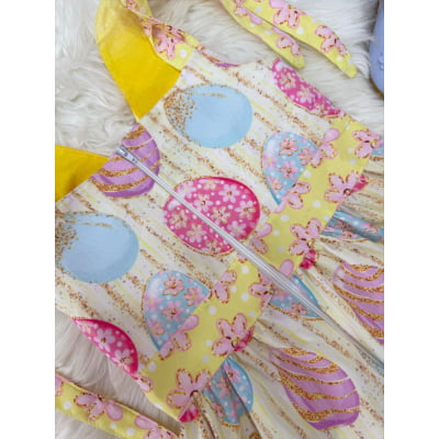 Vestido Infantil Coelhinho da Páscoa Amarelo Luxo Festas