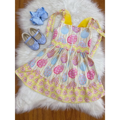 Vestido Infantil Coelhinho da Páscoa Amarelo Luxo Festas