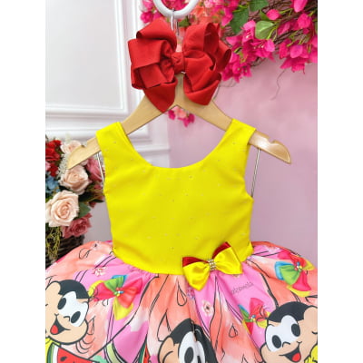 Vestido Infantil Festa Amarelo Com Strass Aplique Laço