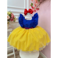 Vestido Infantil Princesa Branca de Neve C/ Babados Strass