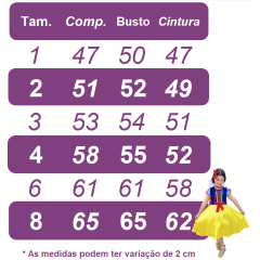 Vestido Infantil Princesa Branca de Neve C/ Babados Strass